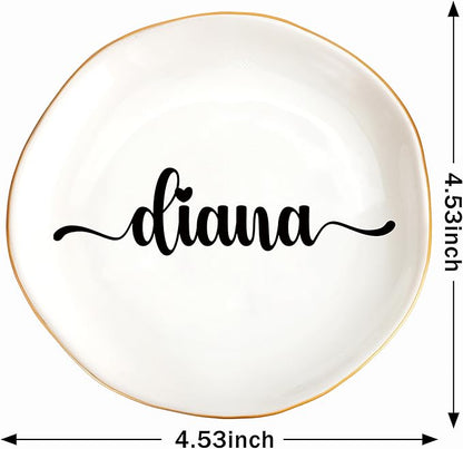 JoycuFF Diana Personalized Name Ceramic Jewelry Tray, Mothers Day Christmas Anniversary Engagement Birthday Gifts for Women Couples, Trinket Dish for Rings Earrings Necklaces Bracelets Keys