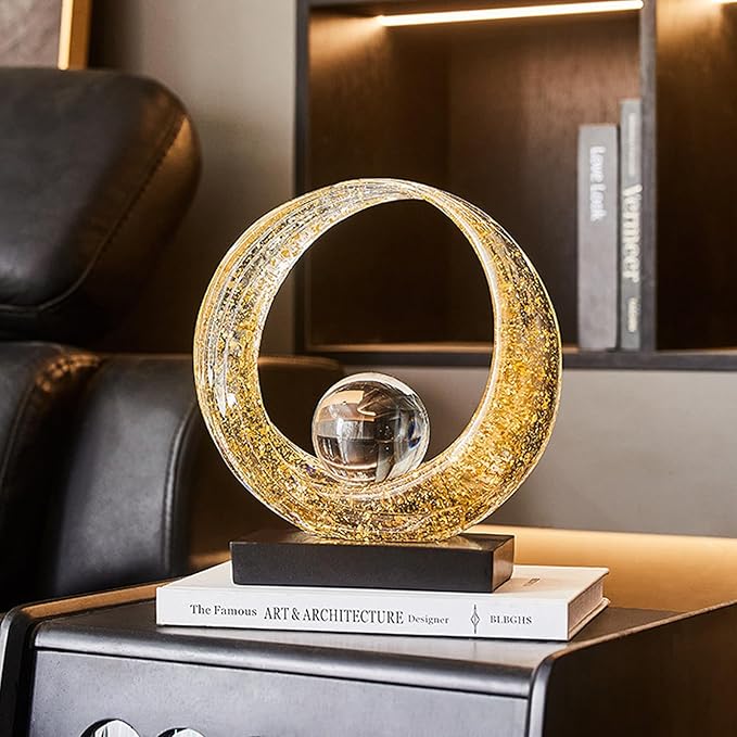Golden Wave Resin Origami Statue Modern Abstract Home Decoration Emphasizes Abstract Office Desk Center Art Statue Table Family Bedroom Living Room Golden Stripe Decoration (A-White Gold)