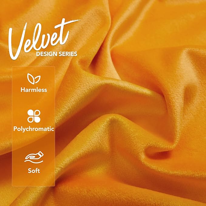 Deconovo Velvet Throw Pillow Covers, Set of 2, Decorative Pom-poms Soft with Invisible Zipper Cover for Sofa,Mustard Yellow,22x22 Inch