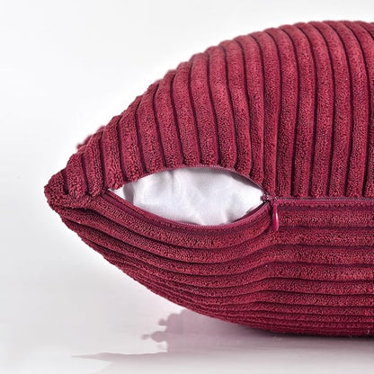 Fancy Homi 2 Packs Burgundy Long Lumbar Decorative Throw Pillow Covers 12x24 Inch for Couch Bed Sofa, Rustic Farmhouse Boho Home Decor, Soft Striped Corduroy Rectangle Accent Cushion Case 30x60 cm