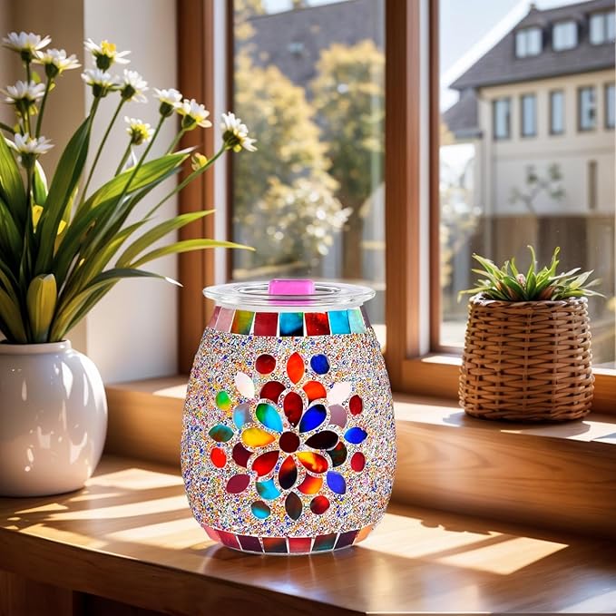Dicimi Mosaic Glass Electric Wax Melt Warmer, Candle Warmer & Essential Oils Burner - Premium Wax Melts Burner (Petal)