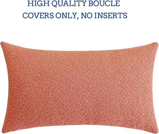Jeneoo Coral Pink Decorative Long Lumbar Thick Throw Pillow Covers Fine Textured Boucle Couch Cushion Cases for Sofa Decor, Set of 1, 14 x 36 Inch