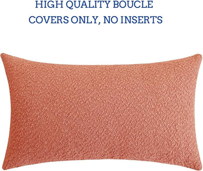Jeneoo Coral Pink Decorative Long Lumbar Thick Throw Pillow Covers Fine Textured Boucle Couch Cushion Cases for Sofa Decor, Set of 1, 14 x 36 Inch