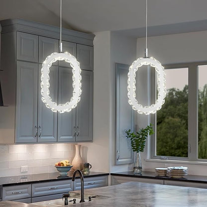Chrome 1 Ring Pendant Lights Kitchen Island Single Head Crystal Chandeliers Foyer Entrance Modern LED Dimmable Chandeliers