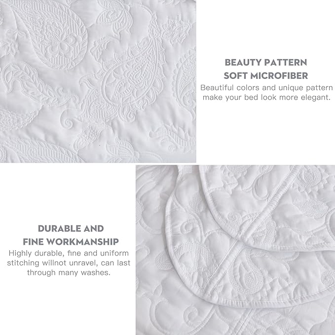 HZ & HY Oversized King Bedspread 138x122 Extra Wide, Quilted Coverlet Bedding Set, Lightweight Thin Comforter, Reversible, Luxurious, 5 Piece, 100% Microfiber, California/Alaskan King, Pure White