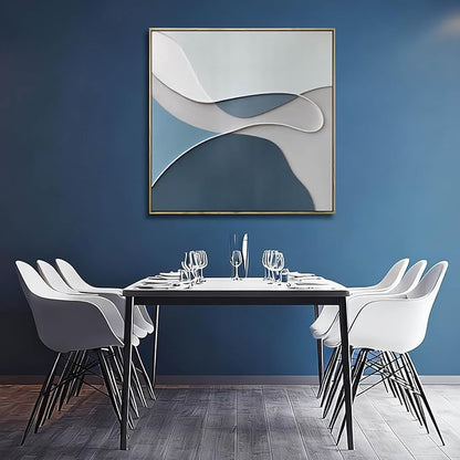 LEVERUP Blue Painting Artwork Canvas Abstract Wall Art Posters for Room Aesthetic Grey Wall Decor for Living Room Bedroom Hotel 36×36 Inch Easy To Hang