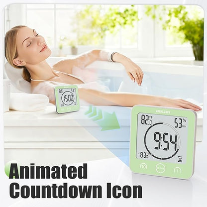 Baldr Shower Clock Waterproof Bathroom Clock with Timer/Temperature/Humidity, Digital Timers for Kids and Adults, Bath Kitchen Study, Green
