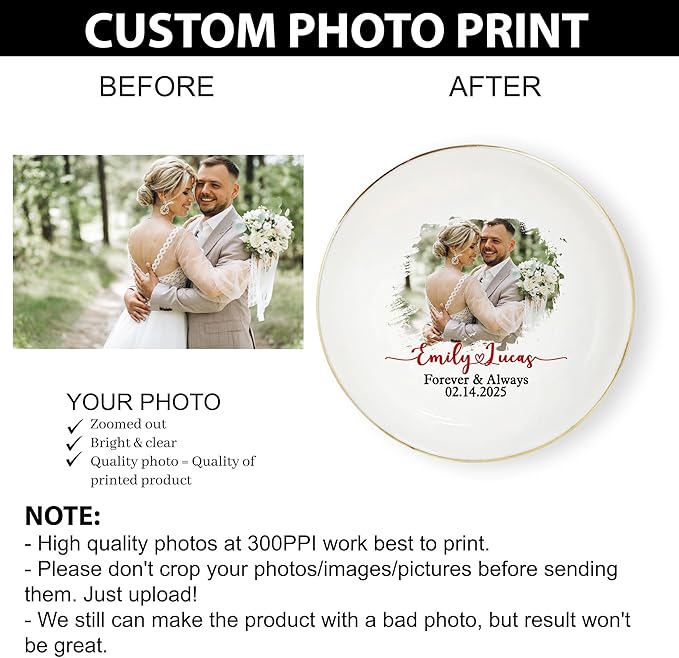 Personalized Photo Wedding Ring Dish Gifts for Couples, Married Jewelry Tray Ring Holder, Wedding Gifts for Women Newlywed Future Bride To be, Anniversary Engaged Gift for Mr Mrs Wife Husband