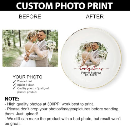 Personalized Photo Wedding Ring Dish Gifts for Couples, Married Jewelry Tray Ring Holder, Wedding Gifts for Women Newlywed Future Bride To be, Anniversary Engaged Gift for Mr Mrs Wife Husband