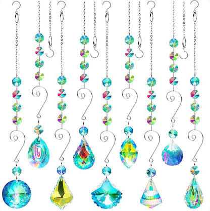 9 Pieces Sun Catchers Indoor Window Suncatcher Crystals Prisms with Chain Pendant Colorful Hanging Ornaments for Windows Chandelier Office Home Garden Decor