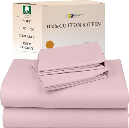 California Design Den Full Size Sheets Set - Natural 100% Cotton Bed Sheets Full Size Bed with Deep Pockets, Soft Sateen Weave, Durable Set (Pink)