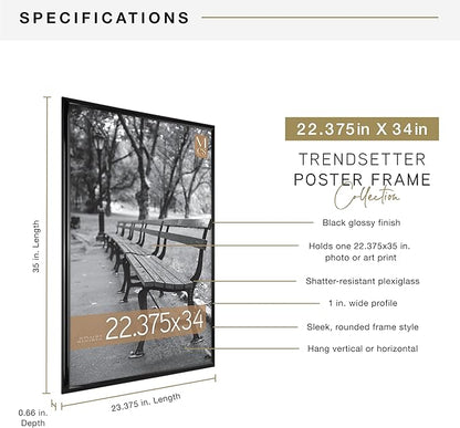 MCS Trendsetter 22.75x34 Poster Frame Black High-Gloss, Vertical & Horizontal Wall Hanging Large Picture Frame for Photos, Posters & Art Prints (1-Pack)