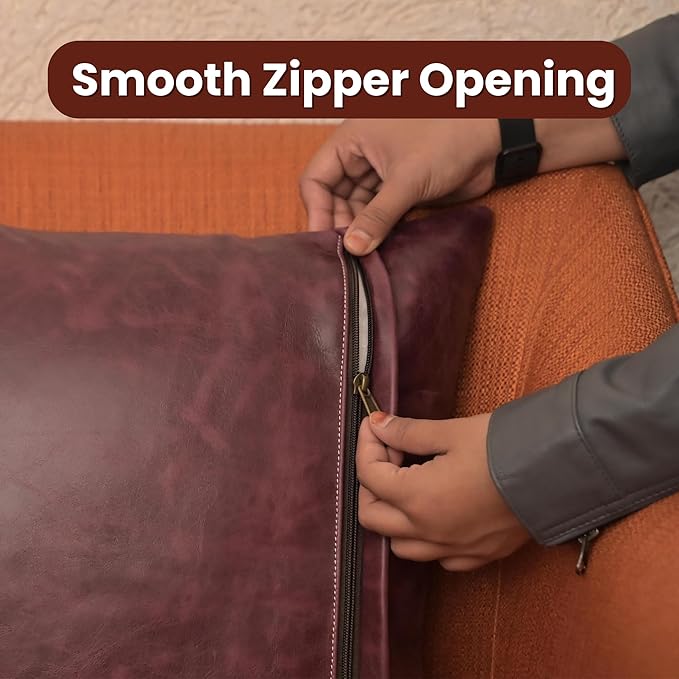 LL LEATHER LOVERS Lambskin Leather Pillow Cover - Sofa Cushion Case - Decorative Throw Covers for Living Room & Bedroom, 18x18 Inches - Pink Maroon Plain Pack of 1