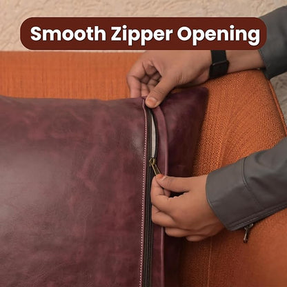 LL LEATHER LOVERS Lambskin Leather Pillow Cover - Sofa Cushion Case - Decorative Throw Covers for Living Room & Bedroom, 16x16 Inches - Pink Maroon Plain Pack of 2