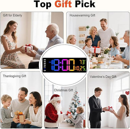 16" Large Digital Wall Clock,9 RGB Colors Digital Clock Large Display with Remote Control,Auto-Dimming,Countdown,Temp,Night Lights for Classroom,Living Room,House Warming, for Elderly