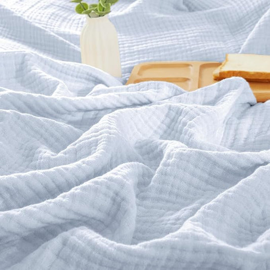 PHF 100% Cotton Muslin Throw Blanket 50" x 60", 4-Layer Lightweight Gauze Throw, Breathable Cloud-Soft Minimalist Blanket for Bed, Couch, Camping & Baby, Ancient Water, Ideal Gift