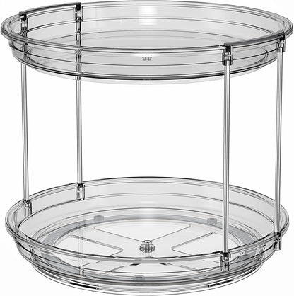 LAMU 2 Pack 2 Tier Lazy Susan Turntable Organizer 10.6'' Rotating Spice Rack Organization for Cabinet, Kitchen, Pantry, Countertop, Bathroom, Vanity, Medicine Cabinet Organizer, Grey