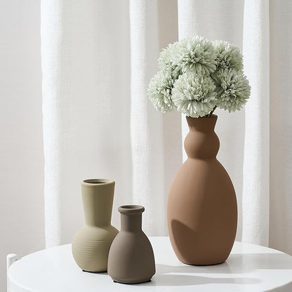 Ceramic Vase Set of 3, Nordic Minimalist Multicolor Vases Home Decor, Rustic Farmhouse Decor Pottery Vases for Bouquet Pampas Grass Dried Fresh Flowers, Living Room, Entryway Mantel, Bedroom, Kitchen