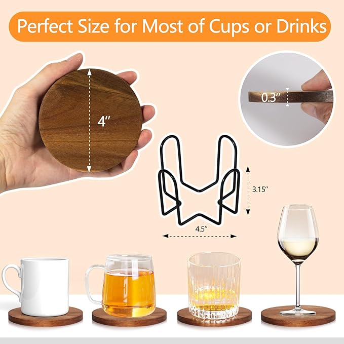 20 Pcs Wood Coasters with Holder, Wooden Coasters for Drinks Absorbent, Drink Coasters for Coffee Table, Modern Home Decor, Coaster Set for Table Protection, Office, Bar