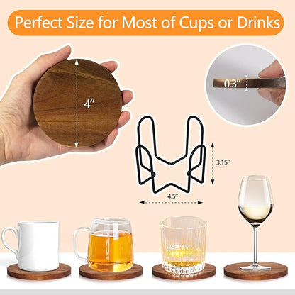 20 Pcs Wood Coasters with Holder, Wooden Coasters for Drinks Absorbent, Drink Coasters for Coffee Table, Modern Home Decor, Coaster Set for Table Protection, Office, Bar