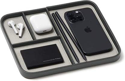 Nordik Leather Valet Tray - Sahara Gray - 9.5 x 7.9 Inch Medium Vegan Leather Tray - Stylish Nightstand Organizer for Men - Modern Bedside Caddy - EDC Catchall for Key Watch Wallet Jewellery