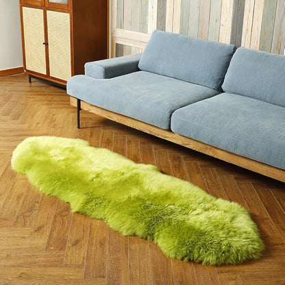 LLB Genuine Sheepskin Area Rug Wool Rug Fur Carpet Fluffy Shaggy Fur Rug for Living Room Kids Bedroom Real Sheepskin Throw Rugs Sofa Mat Chair Seat Covers (Pea Green, 2 x 6 ft Sheepskin)