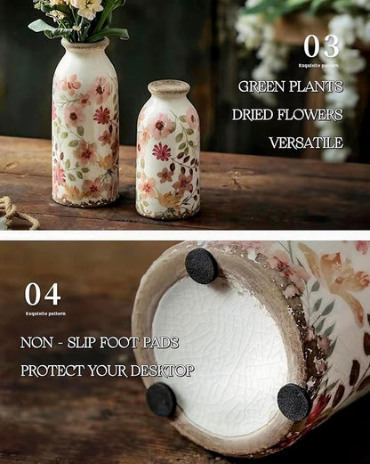 TEWEIQI Vintage Ceramic Small Vase, Farmhouse Rustic Décor, Home Decorative Vase for Your Kitchen, Bedroom, Office, Living Room, Bathroom& Shelf Centerpiece Table Decorations (Retro Creative Style S)