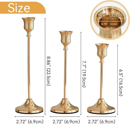 Taper Candle Holders, Tall Vintage Metal Candlestick Holders, 6 PCS Brass Gold Candle Sticks Holders for Home Decor Table Centerpiece Wedding Housewarming Festival, Rose Gold, 2 Sets (6 pcs)