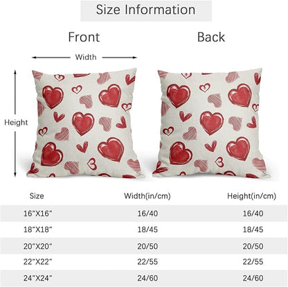 Valentines Day Pillow Covers 22x22 Set of 2 Beige Red Heart Throw Pillow Covers Love Pillowcase Linen Decoration Farmhouse Holiday Cozy Soft Cushion Case Couch for Indoor Outdoor Home Decor