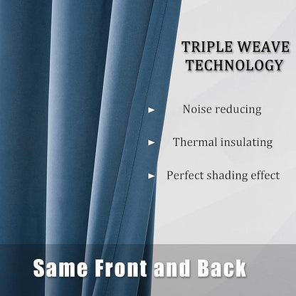 DUALIFE Midnight Grommet Room Darkening Curtains 52 x 72 Inches, 2 Panels