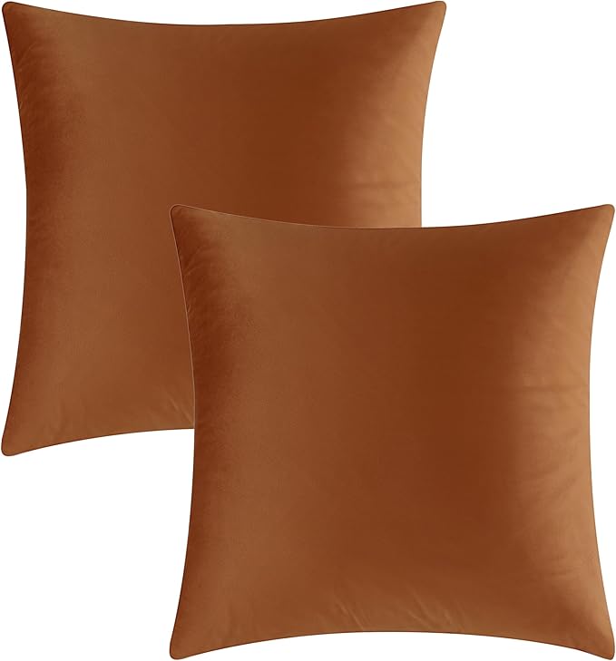 GIGIZAZA Velvet Throw Pillow Covers 24x24 Dark Burnt Orange Pillows Couch Cushion Decorative Covers Set of 2 Pillow Covers for Bedroom Living Room