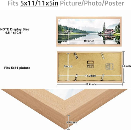 5x11 Frame Natural Woodgrain,Rustic 11x5 Picture Frame Beige, Art Pic Hanging Poster Frame, 5 by 11 Gallery Family Concert Portrait Photo Frame Horizontal Vertical Display Gift