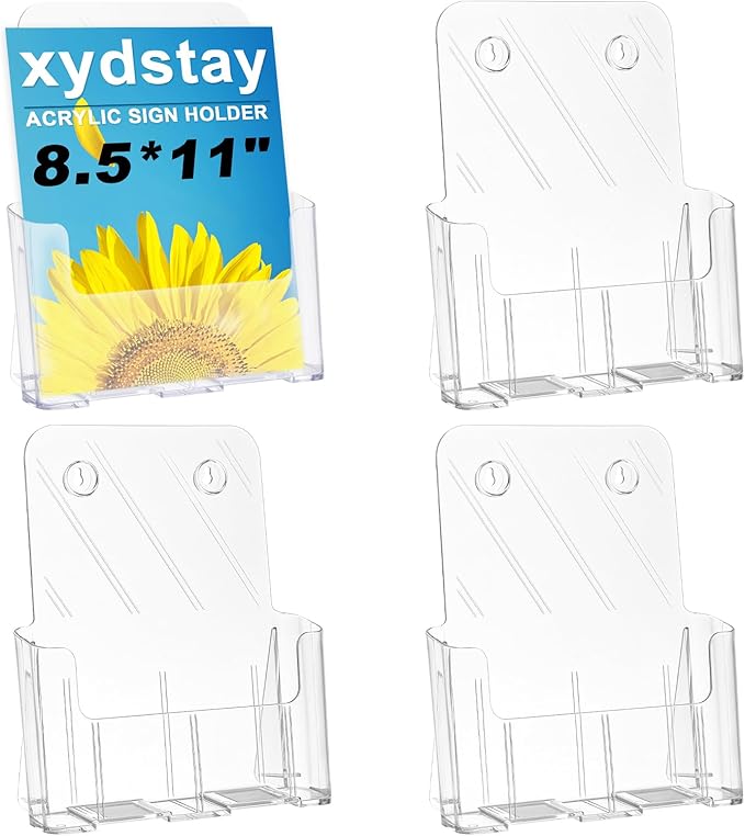Acrylic Brochure Holder 8.5x11 Inches Slant Back Design, Clear Display Stand, Plastic Table Stand Sign Holder,Pamphlet Holder Flyer Holder, Acrylic Display Stand, Acrylic Table Signs Plastic Paper Holder for Office, Home, Store, 4 Pack