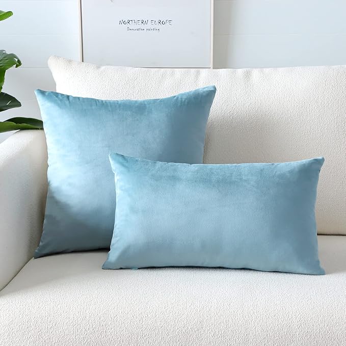 Artscope Luxury Velvet Pillow Covers Super Soft Decorative Rectangle Throw Pillow Covers Case Cushion Covers for Sofa Couch Bedroom Car Decor 16x24 Inch Light Blue