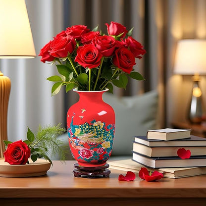 MTME Porcelain Figurines, Jingdezhen Peacock Decorative Flower vase, Home Decor, Wedding Gifts, Aesthetic Sculpture Home décor (Red)