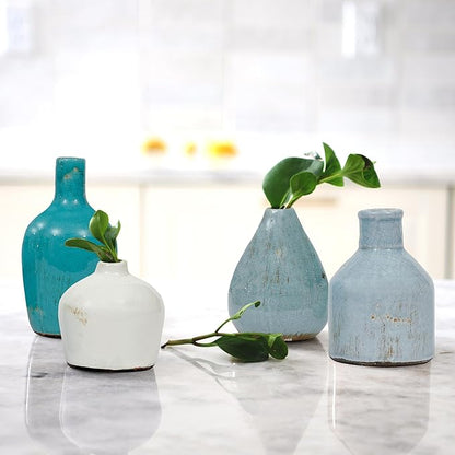 Creative Co-Op Blue & Ivory Terracotta Vases (Set of 4 Sizes) (Pack of 3)