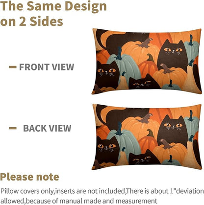Halloween Pumpkin Fall Pillow Covers 12x20 Set of 2 Burnt Orange Black Cat Print Decorative Autumn Lumbar Outdoor Pillowcases with Zipper Farmhouse Holiday Throw Cushion Case Decor for Couch Sofa Bed