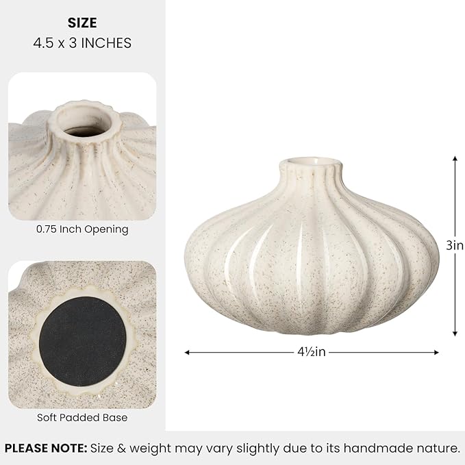 Torre & Tagus Allium Reactive Glaze Ceramic Bud Vase - 3 Inch Mini Flower Vase & Small Ceramic Vases for Flowers, Handmade Ribbed Bud Vases for Home Decor & Wedding Decor for Table