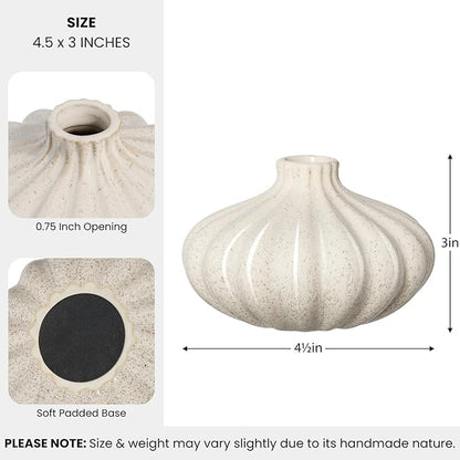 Torre & Tagus Allium Reactive Glaze Ceramic Bud Vase - 3 Inch Mini Flower Vase & Small Ceramic Vases for Flowers, Handmade Ribbed Bud Vases for Home Decor & Wedding Decor for Table