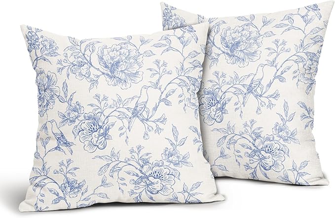 White Blue Chinoiserie Pillow Covers 24x24 Set of 2 Decorations Vintage Floral Throw Pillow Covers Boho Decor Rustic Pillowcases Farmhouse Pattern Soft Cozy for Sofa Bed Chair Home Decorative