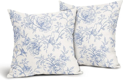 White Blue Chinoiserie Pillow Covers 22x22 Set of 2 Decorations Vintage Floral Throw Pillow Covers Boho Decor Rustic Pillowcases Farmhouse Pattern Soft Cozy for Sofa Bed Chair Home Decorative