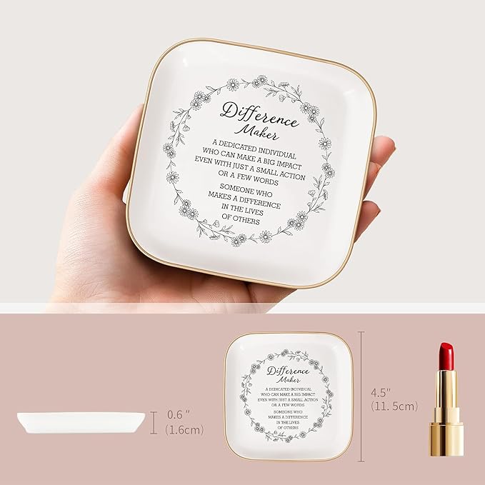 Difference Maker Jewelry Dish – Thank You Gift for Women, Teacher Appreciation Tray, Ceramic Ring Dish for Nurse, Boss, Coworker, or Friend, Perfect for Christmas, Birthday, Staff Recognition