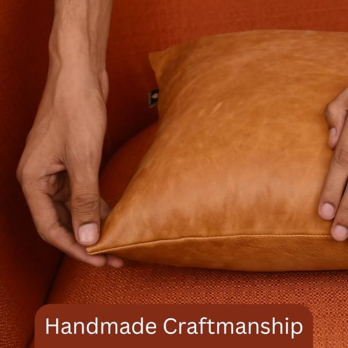 LL LEATHER LOVERS Genuine Lambskin Leather Pillow Cover, 18x18 Inch Case for Lumbar Throw Couch Pillows, Thick & Soft Cushion Covers for Sofa Bed Home Décor (Caramel Brown Pack of 2)