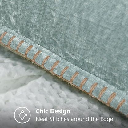 decorUhome Spring Chenille Soft Throw Pillow Covers 18x18 Set of 2, Farmhouse Velvet Neutral Decorative Pillow Covers with Stitched Edge for Couch Sofa Bed Home Decor, Aqua Haze
