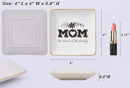 Mom Gifts for Mother's Day-Birthday Thanksgiving Christmas Gifts for Mother-Mom Life-Thank You Gift-Mom the Heart of the Family-Mother Appreciation Gift-Ceramic Jewelry Tray Trinket Holder Ring Dish