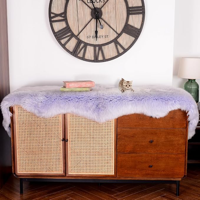 Premium Genuine Fur Sheepskin Rug Real Australia Sheepskin Natural Luxury Fluffy Lambskin Fur Area Rug Seat Covers for Kids Bedroom Sofa Chair Cover (Light Purple, Double Pelt/2ft x 6ft)