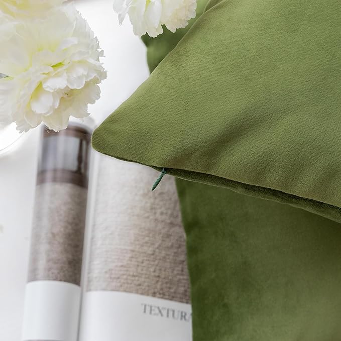 Phantoscope Pack of 2 Velvet Decorative Throw Decorative Pillow Cover Soft Solid Square Xmas Cushion Case for Couch Green 12 x 20 inches 30 x 50 cm