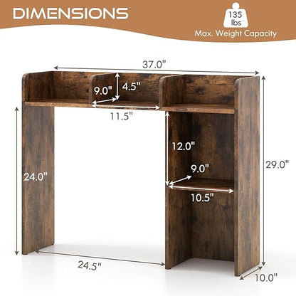 Tangkula Desktop Bookshelf, Countertop Storage Hutch with 5 Shelves for Computer Desk, 3-Tier Display Rack, Multipurpose Wood Desktop Hutch Storage Organizer for Dorm Office, Brown