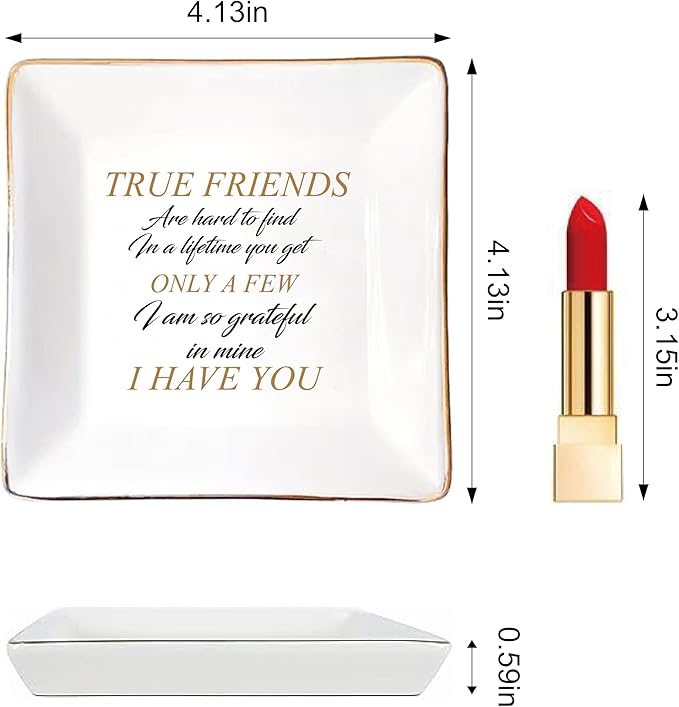 LADY&HOME Friend Gifts for Women Ceramic Ring Dish Birthday Christmas Gifts for Friends Female Decorative Jewelry Tray (True Friend)
