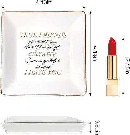 LADY&HOME Friend Gifts for Women Ceramic Ring Dish Birthday Christmas Gifts for Friends Female Decorative Jewelry Tray (True Friend)